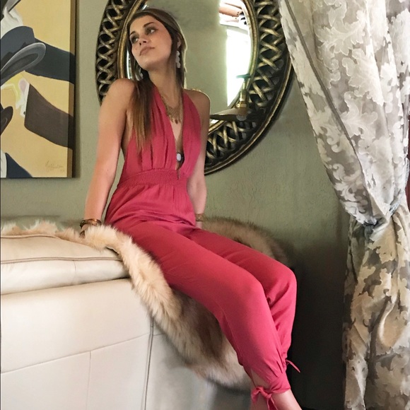 Mustard Seed Pants - MUSTARD SEED PINK HALTER JUMPSUIT